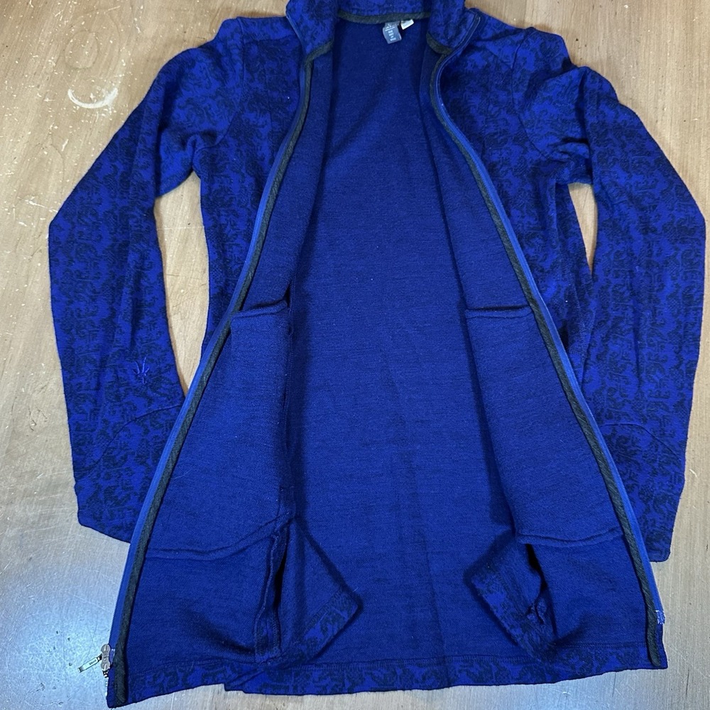 Ibex 100% Merino Wool Full Zip Up Mock Neck Sweater Size Small Print Purple READ - Picture 5 of 10